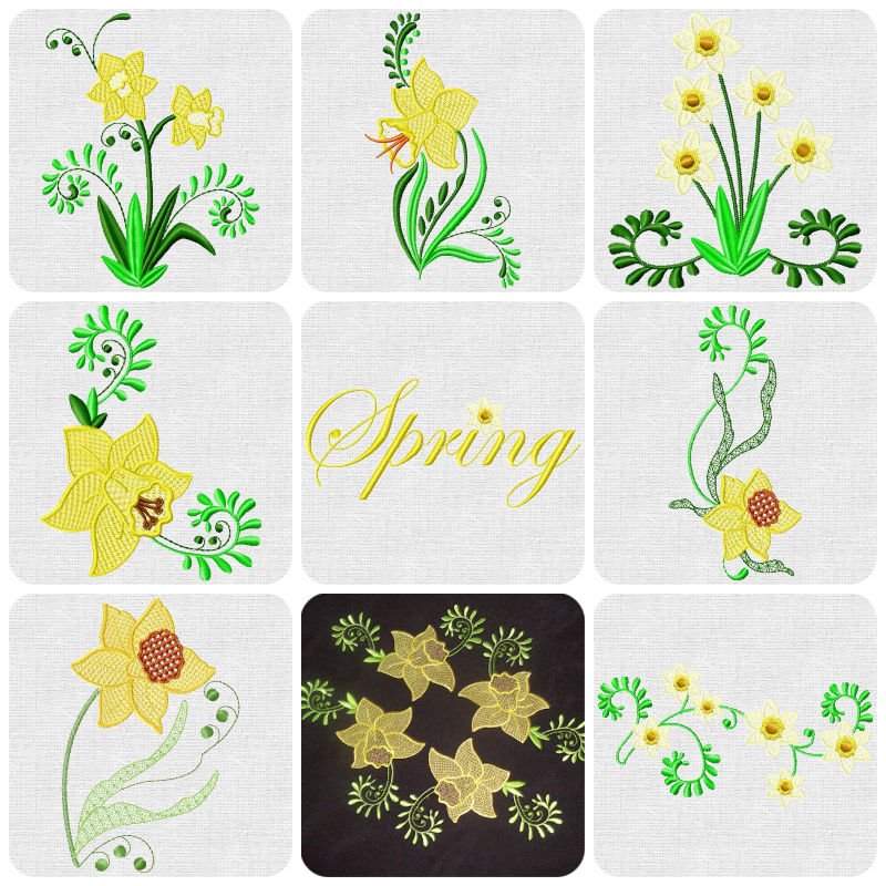 8 5x7 Daffodil Embroidery Design by Kreative Kiwi - 800