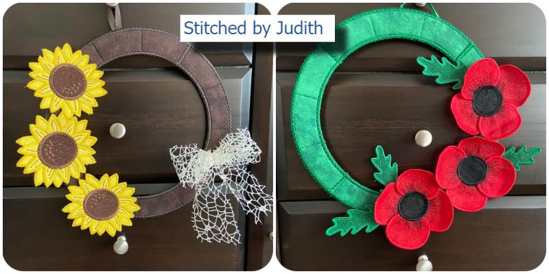 Poppy and Sunflower Wreath by Judith