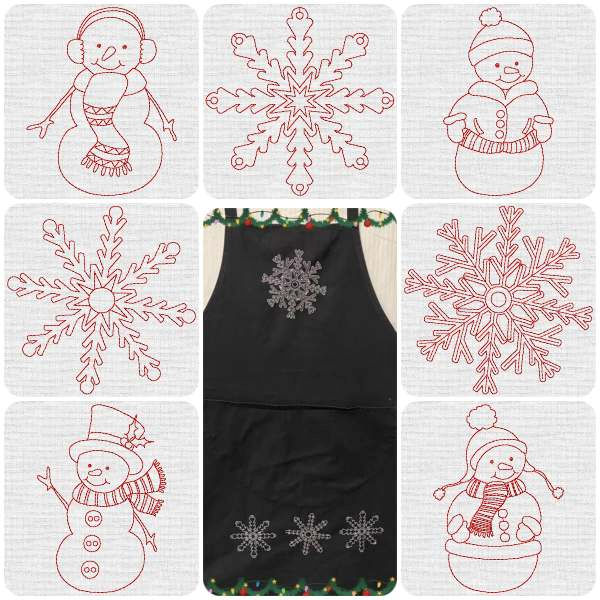 7 free redwork snowmen and flakes by Fayes Threads