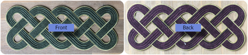 Front and Back of reversable In the hoop Celtic Table Runner