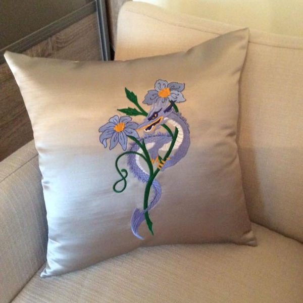 Machine Embroidery Dragon Cushion 