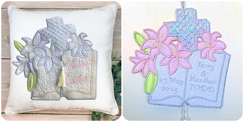 Cushion with Large Bible & Lilly Applique