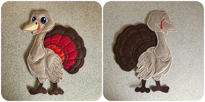 Front and Back of Large Applique Turkey