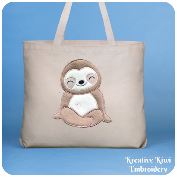 Large Applique Sloth by Kreative Kiwi on Tote Bag