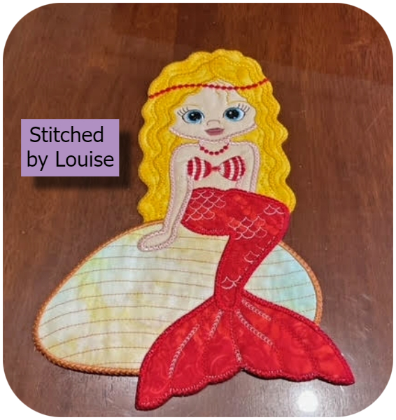Large Applique sitting mermaid by Louise