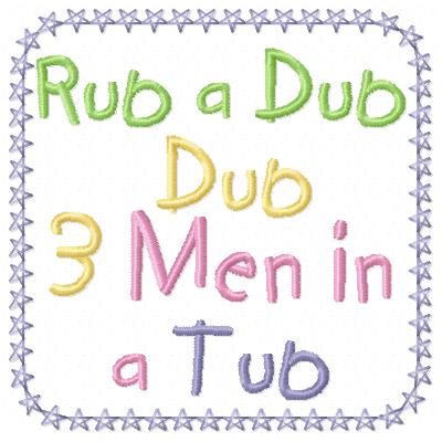 Free Rub a dub dub embroidery design wording
