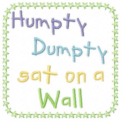 Free Humpty Dumpty embroidery design wording