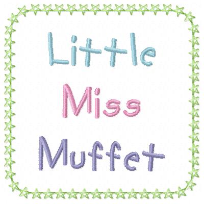 Free Little Miss Muffet  embroidery design wording
