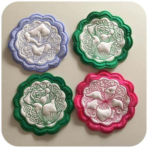 Floral Coasters showing Quilting